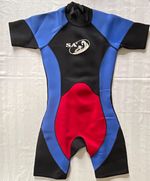SA Kids Shortie Wetsuit XL Chest 34 Age 12-13 Blue/Black/Red Back Zip