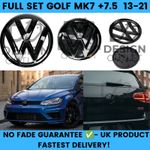 Golf MK7 7.5 13-21 Gloss Black Emblem Badge Set Front Rear Complete Replace