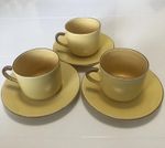 French Vintage Set of 3 Cups/Saucers Le Poet-Laval Mustard Yellow Ex Condition