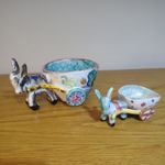 Vintage pair donkey and cart planter Italian handmade and painted old and retro 