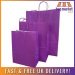 Purple Paper Carrier Bags with Twist Handles, Strong Gift Bags, Party, Takeaway