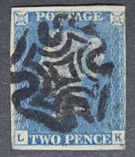 GB SG5 QV 1840 2d Blue, LK, Black Maltese Cross,  Used, Cat £975