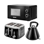 Geepas Electric Kettle 4 Slice Bread Toaster & Microwave Kitchen Set Black