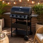 Neo 4 Burner Steel Gas BBQ Grill Outdoor Side Shelves Bottle Opener Warming Rack
