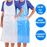 Disposable Plastic Aprons Blue / White Polythene Eco Flat Pack Waterproof Aprons