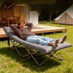 Single Camping Cot Folding Bed Camping Travel  Adult Lightweight With Mattress