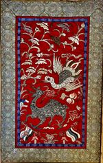 EARLY REPUBLIC CHINESE EMBROIDERY CRANE DEER FIVE COLOUR FLAGS 1912-1928