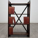 Antique Small Oak Open Bookcase | Arts & Crafts with Iron Cross Back | AF-6711