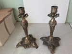 2 X VINTAGE ITALIAN BRASS EFFECT CANDLESTICKS - 9 1/2 INCH TALL