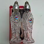 Vintage Cut Glass Salt & Pepper Shaker Set Silvertone Metal Lids 7" Tall