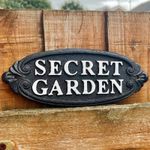 Large Heavy Vintage Original Cast Iron Secret Garden Sign Plaque