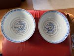 2 x vintage Chinese Jingdezhen Rice Grain 5 claw dragon serving bowls 7.75"