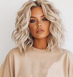 Balayage White Blonde with Brown Highlight Wave Lace Front Wigs 100% Human Hair