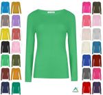 LADIES PLAIN TSHIRT WOMANS LONG SLEEVE SCOOP NECK T SHIRT TOP PLUS SIZE UK 8-26