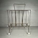Vintage Mid Century Magazine LP Rack Brass Metal White 1960s Atomic Sputnik Worn