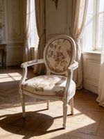 Oval back French Louis Style white painted vintage floral bedroom chair