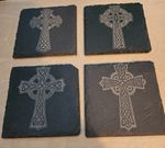 Set of 4 slate Celtic Cross drinks coasters, 10x10cm, Irish, Celts, Gift, rustic