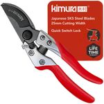 Kimura® 8" Pro Bypass Garden Secateurs, Heavy Duty Premium 8 inches, Red 