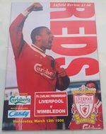 Liverpool V Wimbledon Carling Premiership 13/03/96 Matchday Programme VGC