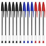 Ballpoint Pens Black Blue Red Ink Biros Medium Point Clear Barrel Smooth Writing