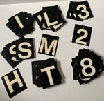 LOT OF 55 VINTAGE ACRYLIC NUMBERS & LETTERS SALVAGE HYMN BOARD CRICKET SCORE