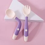 Heat Resistant Food Flexible PP Baby Rotatable Training Spoon and Fork Feeding