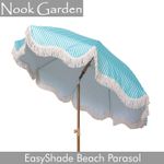 BEACH PARASOL 2m Easy Shade Striped Coastal Teal outdoor Nook Garden Umbrella