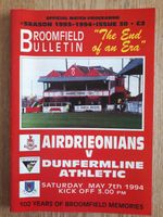 Airdrieonians v Dunfermline Athletic Final Match Programme Broomfield 07/05/94