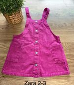 ZARA Girls Pink Corduroy Pinafore Dungaree Square Neck Pocket Dress 2-3Y
