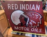 Vintage Red Indian Motor Oils Hand Painted Wooden Sign 26” 66cm