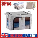 3PCS 66L Folding Storage Box Made of Thick Fabric&Steel Frame Wardrobe Organizer
