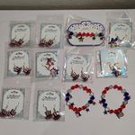 Lot of 12 Pieces Patriotic Jewelry Red White Blue Earrings & Bracelets New