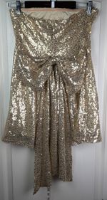 Lucy in the Sky Gold Sequin Mini Dress Sz Lg Large Back Bow Detachable Made USA