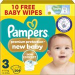 Pampers Premium Protection New Baby Size 3 (6-10kg) | 204 Nappies | BSF Approved