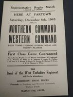 RARE VINTAGE ADVERT SHEET NORTHERN COMMAND V WESTERN COMMAND @ HUDDERSFIELD 1945