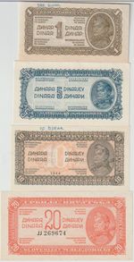Yugoslavia Set 1,5,10,20 Dinara Banknotes 1944 All Uncirculated Grades