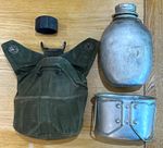 Pattern 44 aluminium water bottle , 1st patt lid w repair , spare 2nd patt lid