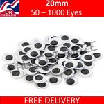 20mm Wiggly Googly Craft Eyes, Self Adhesive Peel and Stick   