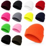 KIDS Beanie Hat Boys Girls Slouch Winter Woolly Turn Up Neon Child Knit Black UK