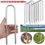 4-100x Heavy Duty Steel Tent Pegs U Ground Stakes Gazebo Galvanised Metal Rebar