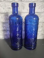 Cobalt  Blue Glass Wine Bottle with Embossed Grapes (set of two)