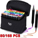 80-168pc Colouring Pens Dual Tip Markers Felt Tip Fine Broad Art Set Adults Kids