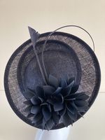A Stunning Large Navy, Oval Layered Fascinator on Headband, Faux Leather Trim
