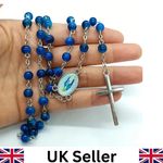Blue Catholic Rosary Beads - Our Lady Medal - Silver Cross - Gift Pouch