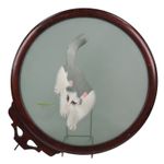 Chinese Screen Cat Glass Silk Embroidery Round Wood Frame L27cm