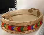 Large Round Wicker & Rope Basket with Handles, Boho Geometric 40cm x 20cm