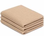 Kitchen Towels Pack Of 3 Cotton Quick Drying Waffle Weave Beige Dish Rag 19x28''