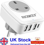 Travel Adapter UK to EU Europe Plug Adaptor with USB C, Grounded European  LFTZ