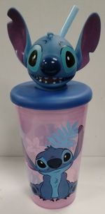 Disney Stitch 3D Character Head Kids Tumbler Cup With Straw 444ml Brand New
