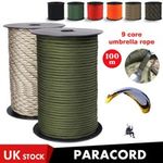 100M Paracord 4mm 9 Strand Camping Rope Mil-Spec Parachute Cord Lanyard Survival